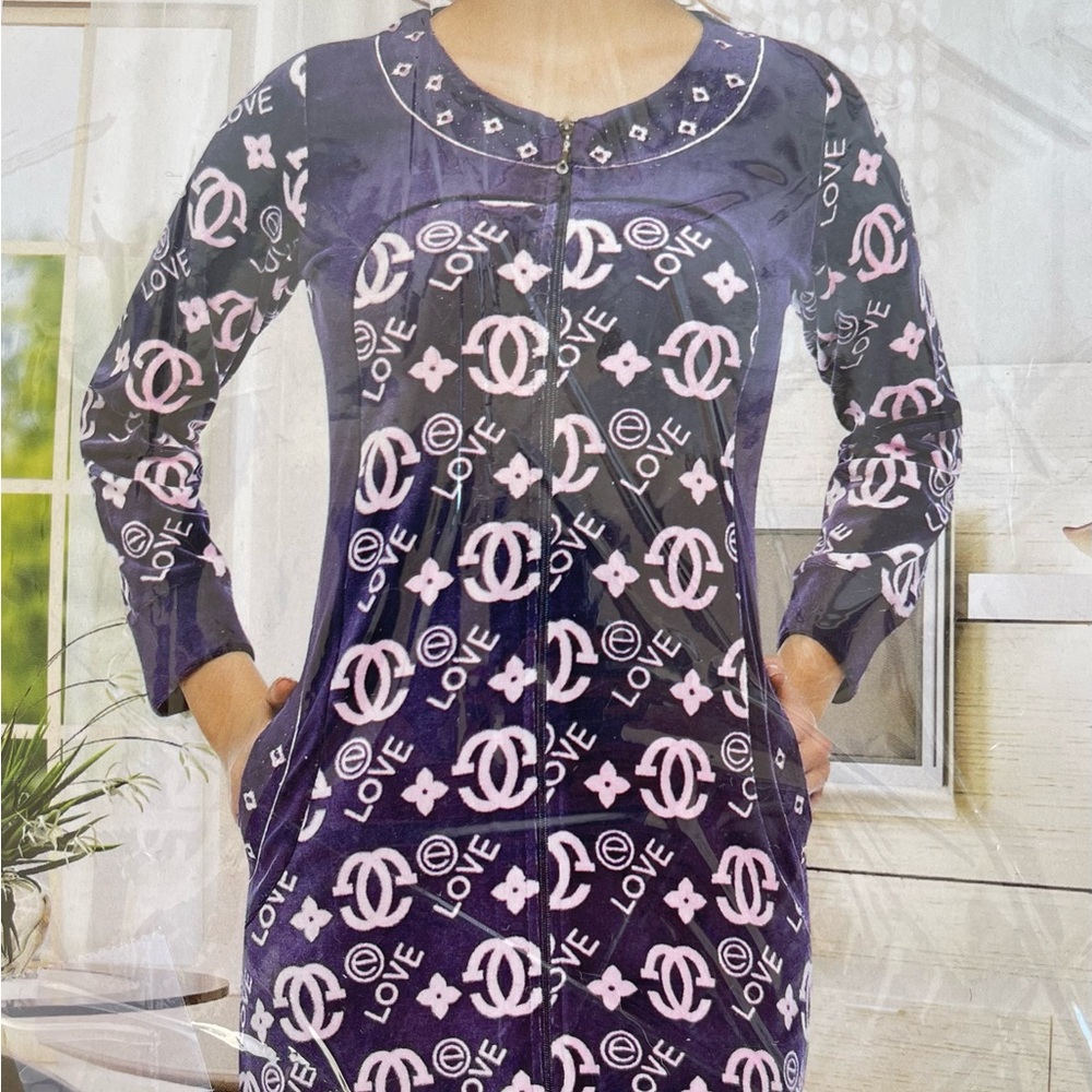 Purple home dress with zipper, Purple rope with zipper, Violet robe with zipper